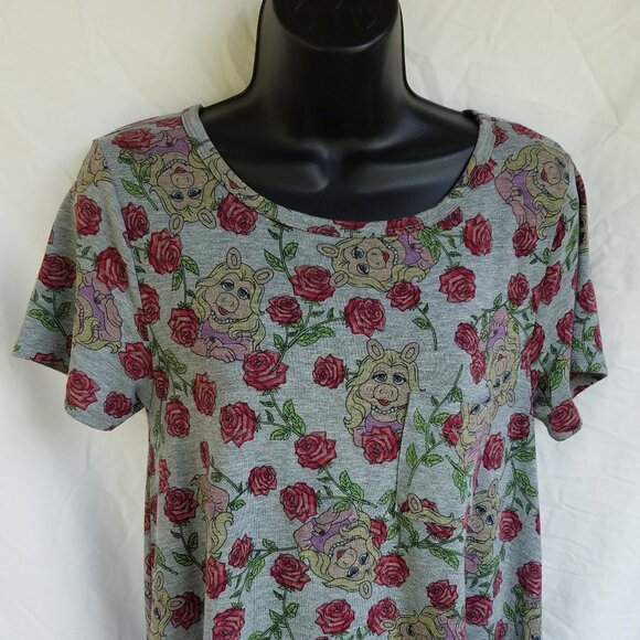 LuLaRoe Carly XS Miss Piggy Red Roses Gray Dress - Picture 2 of 11